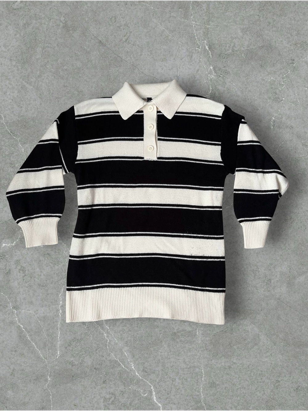 H&M Black & White Striped Polo Sweater